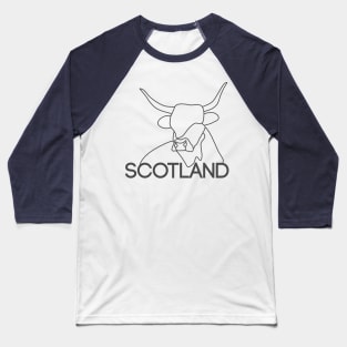 Scottish Highland Cow Continuous Line Drawing (Grey) Baseball T-Shirt